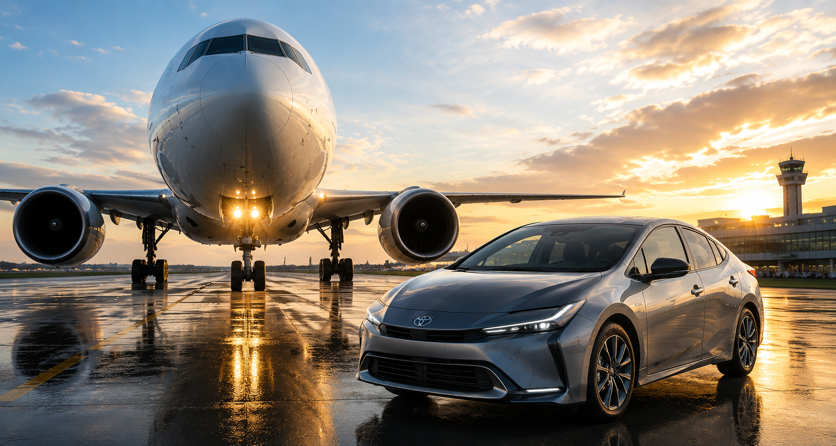 Professional airport taxi transfer service with passenger aircraft