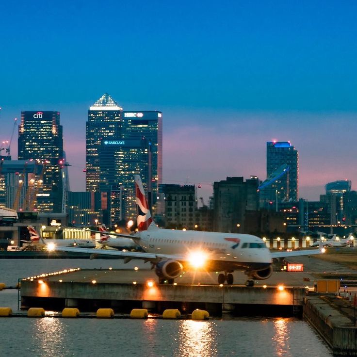 Canary Wharf skyline near London City Airport